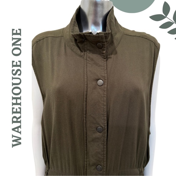 🛍️3/$40 Warehouse One Sleeveless Utility Vest Khaki Green Zip Snap Front  XXXL - Picture 4 of 7